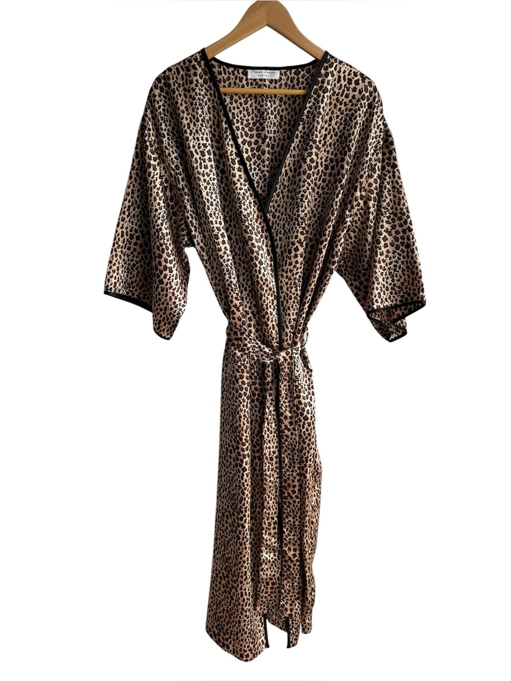 Natori Private Luxuries Cheetah Print Robe 1X Long Satin Sexy Boudoir Mobwife
